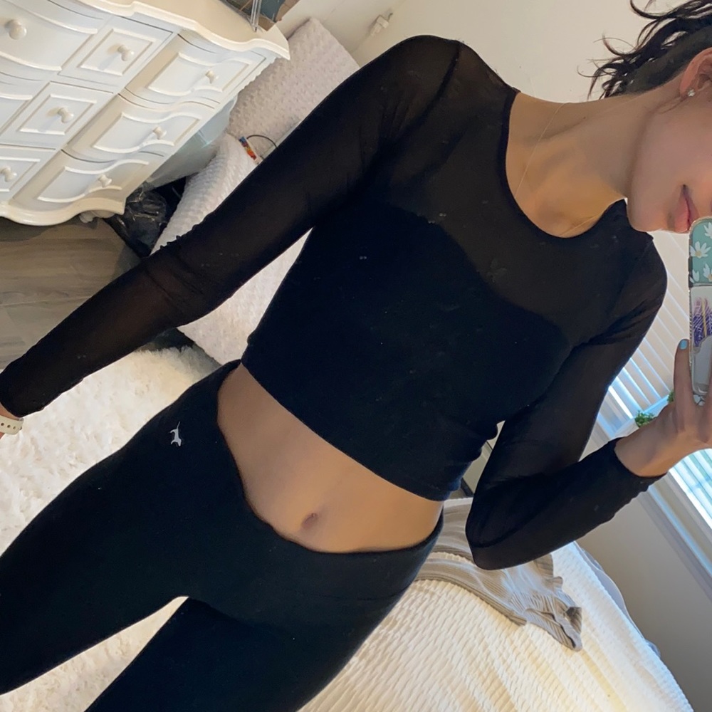 Black mesh crop top